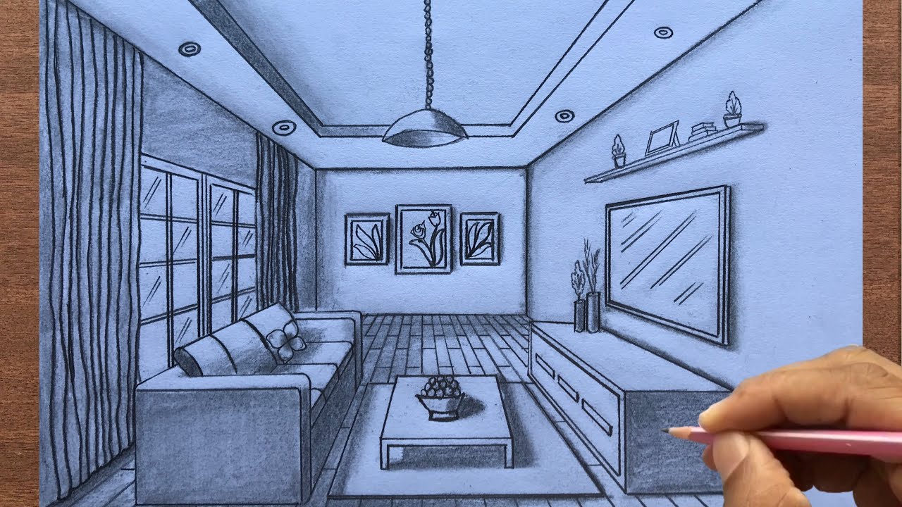 How To Draw A Living Room Using 1 Point