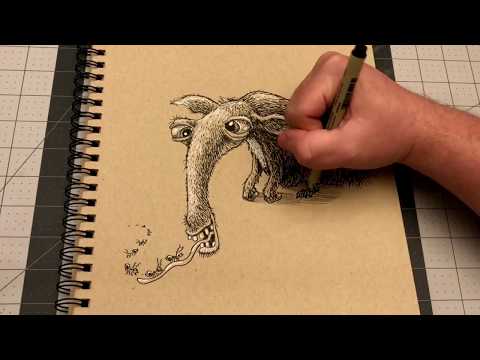 Time Lapse Drawing - Anteater - 0039 - How to Draw Cartoon Animals - Character Design Tutorial