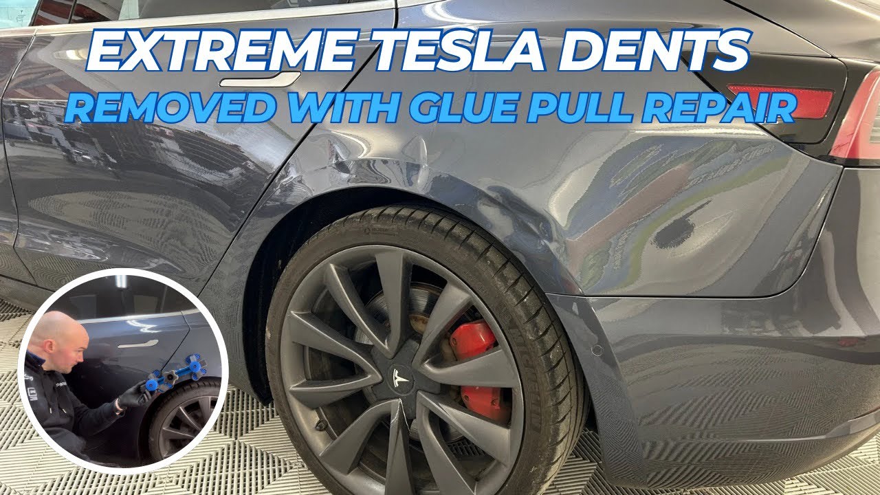 Extreme glue pull dent repair on a Tesla Model 3 How to pull dents on