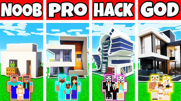Minecraft: FAMILY HI-TECH HOUSE BUILD CHALLENGE - NOOB vs PRO vs HACKER vs GOD in Minecraft