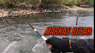 mancing ikan nila di sungai arus deras