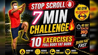 6:51 Min Fat Burn 🔥 10 Exercises No Rest Full Body 😈