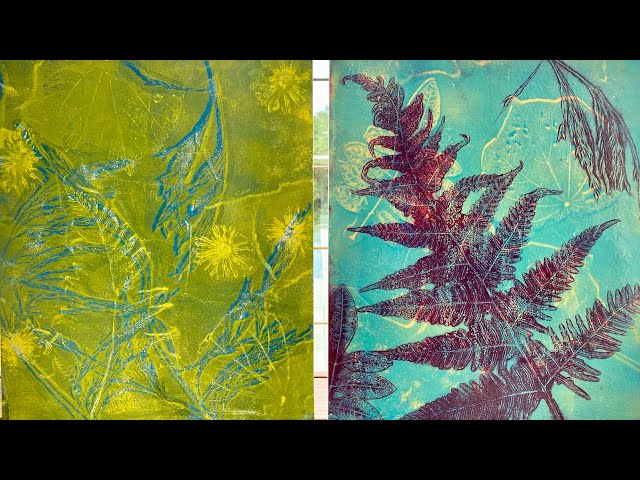 Gelli Plate Faux Eco Dyeing with Leaves 