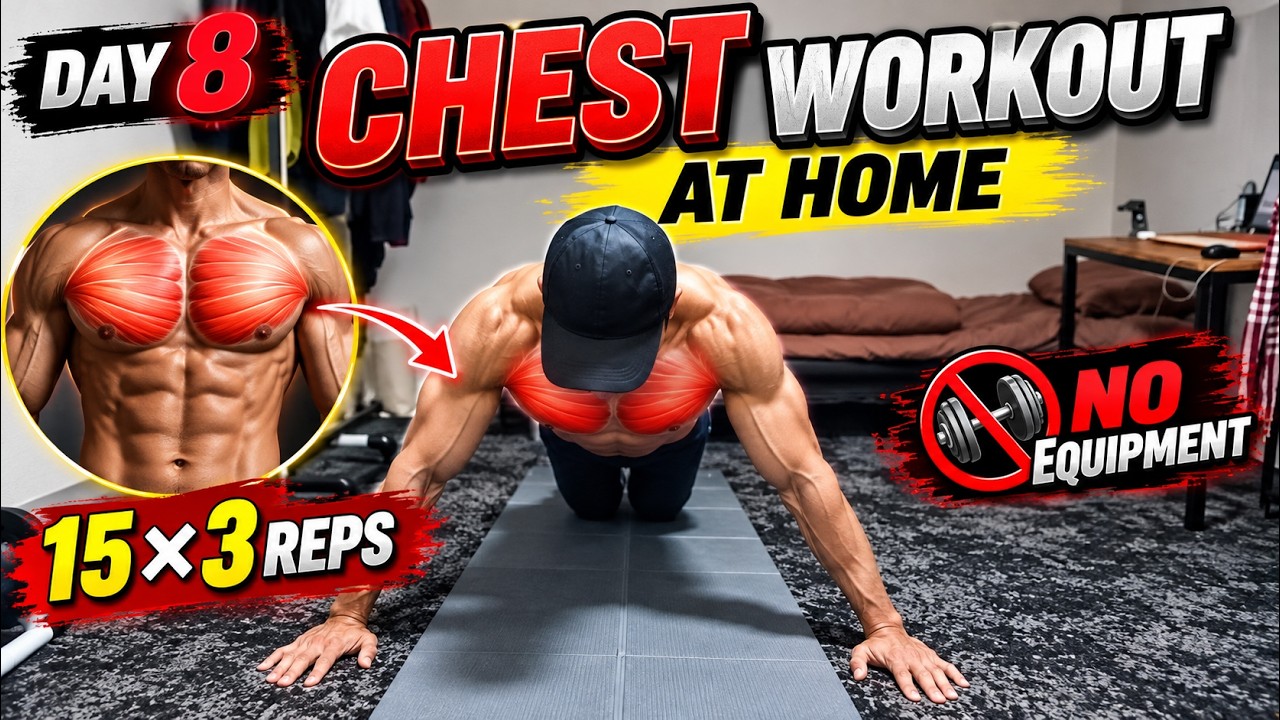 Chest Workout at Home 💪 No Equipment Build Bigger Chest Day 8 - YouTube