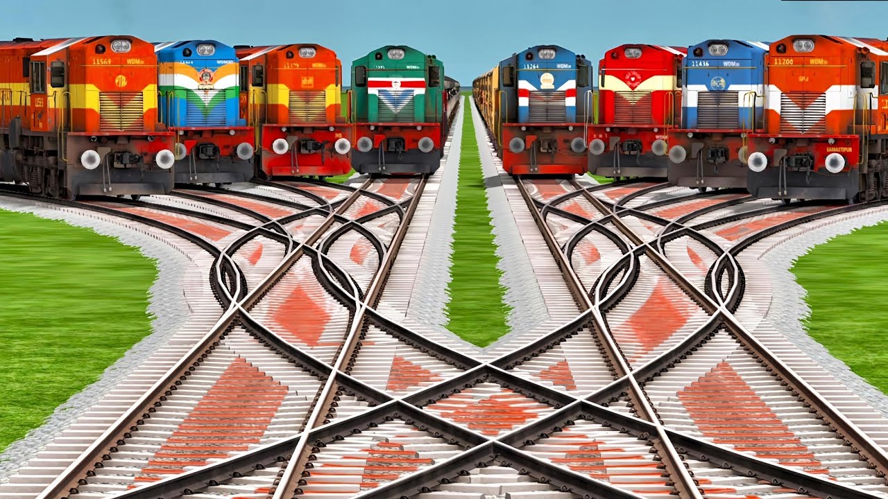 🚆 Realistic Train Crossing on Bumpy Forked Curve Track
