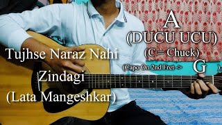 Video thumbnail of "Tujhse Naraz Nahi Zindagi | Lata Mangeshkar | Easy Guitar Chords Lesson+Cover, Strumming Pattern..."