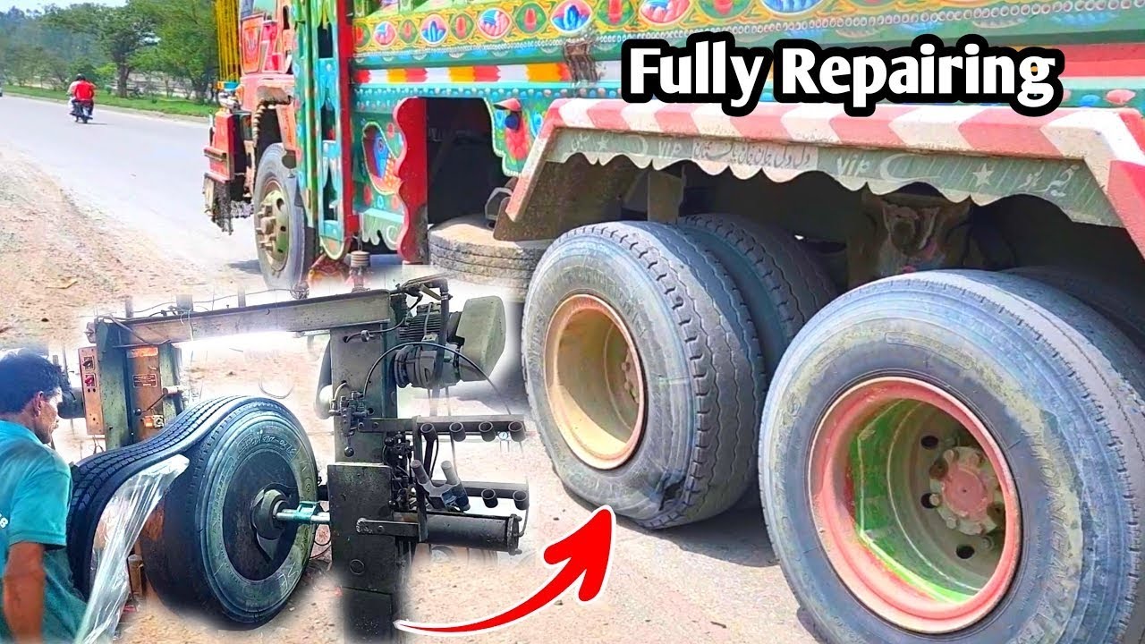 Amazing Technique of Repairing a dumper Tire#wheel #grease  #monstermachinery #dumper monster 