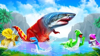 Jurassic Swimming Pool Battle: Giant Red T-Rex Challenges All Dinosaurs! Dinosaurs Comedy Cartoons