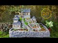 WOW! Very excellent waterfall aquarium with house on the mountain from styrofoam