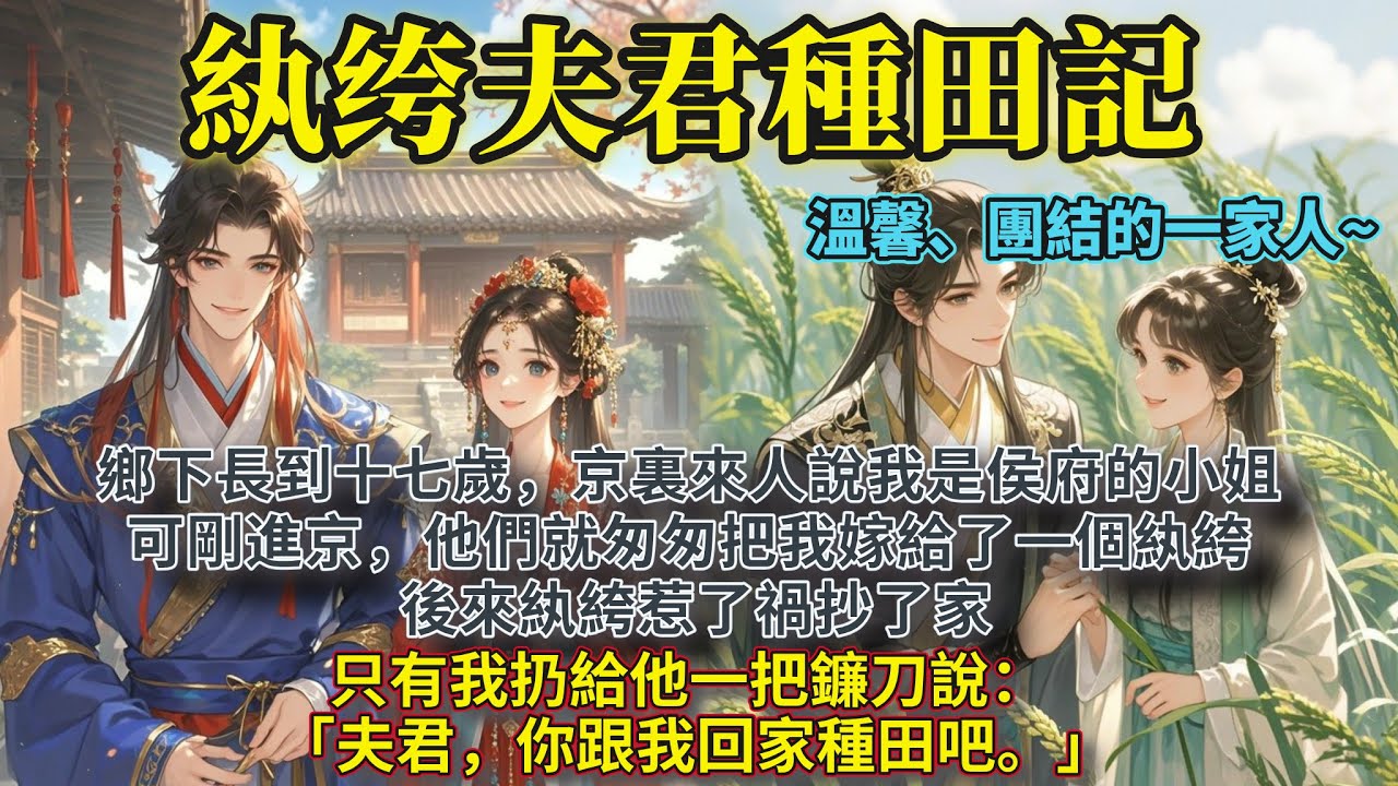 完結溫馨和諧種田文：我在鄉下長到十七歲，京裏來人說我是侯府的小姐。可剛進京，他們就匆匆把我嫁給了一個紈絝。後來紈絝惹了禍抄了家，只有我扔給他一把鐮刀說：「夫君，你跟我回家種田吧。」
