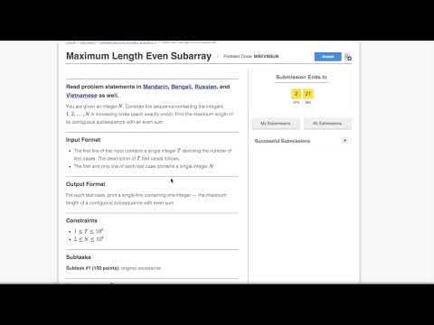 Maximum Length Even Subarray- Codechef Lunchtime