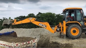 JCB Backhoe Loader Loading on Mixed Ballast Tipper in Crusher Industry - Jcb Backhoe Working Video