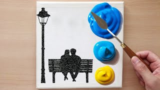 Couple Sitting On A Park Bench Under The Moonlight Easy Painting For Beginners