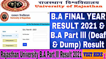 Rajasthan University Result 2021 || B.A Final Year Result 2021 || B.A Part lll (Deaf & Dumb) Result