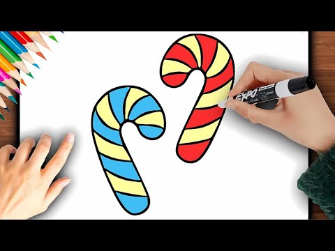 💗 COMO DESENHAR BASTÕES DE NATAL - DESENHO DE NATAL FOFO E FÁCIL