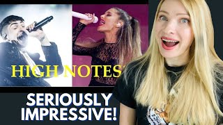 Vocal Coach Reacts: Male Singers Hitting Female Singers HIGH NOTES!!