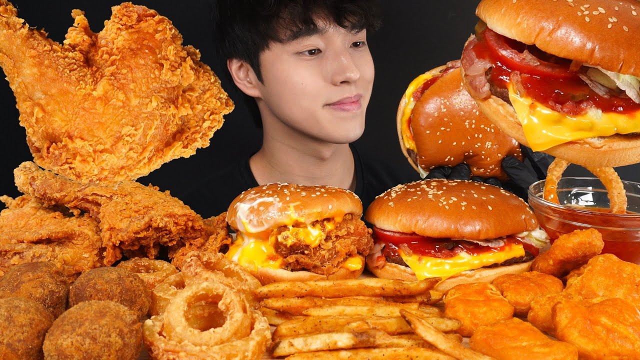 바삭한 통다리치킨, 딥치즈 싸이버거, 베이컨 치즈 와퍼 먹방 FRIED CHICKEN & CHEESE BURGER & CHEESE CHICKEN SANDWICH MUKBANG