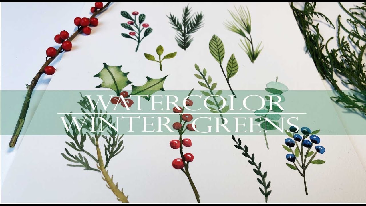 Every Watercolor Winter Green you'll Ever Need/ Christmas Greenery Tutorial  / Real Time 