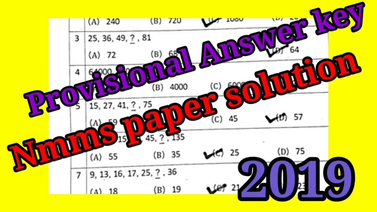 Nmms exam paper solution 2019(Provisional Answer key)