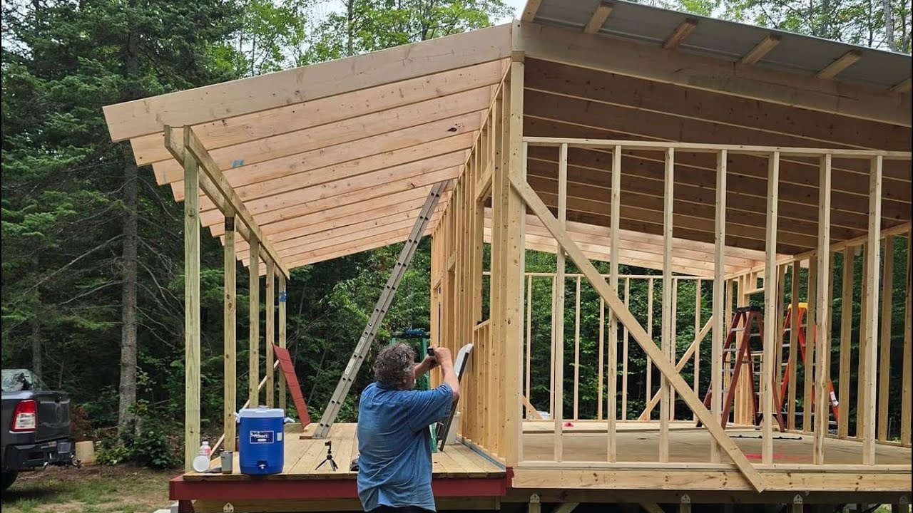 OFF GRID CABIN framing, roof & siding. - YouTube