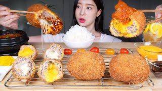 ASMR MUKBANG | Cheese Hamburger Steak Cutlets (Menchi Katsu)⭐️ Kimchi Stew & Cheese Sauce