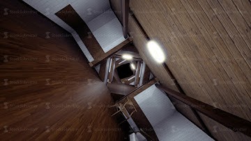 Endless long corridor in a form of surreal tunnel. Animation. Abstract spinning vortex of the old