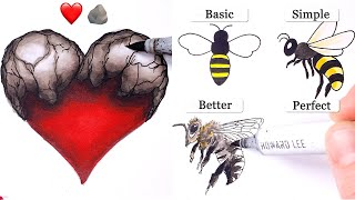 How to Draw - Easy Bee Art & 3D Drawing Heart