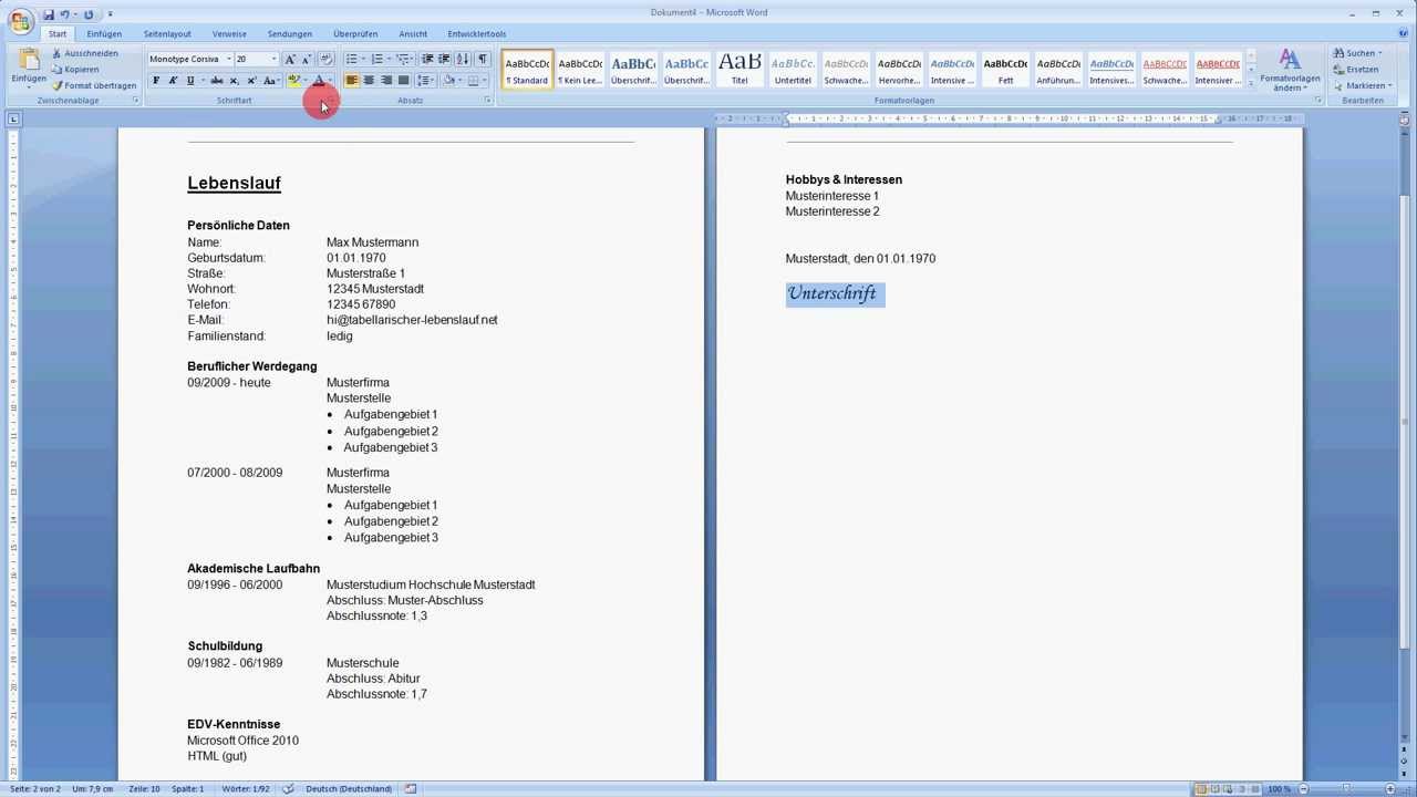 Lebenslauf Beispiel Fur Das Erstellen Eines Einfachen Lebenslaufes Youtube