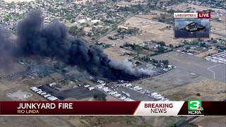 Junkyard fire creates massive, black plume of smoke in Rio Linda area of Sacramento County