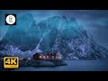 4K - ❄ Winter House at the Coast - Snowstorm, Blizzard & Strong Winds - Insomnia, Sleep, Relaxing