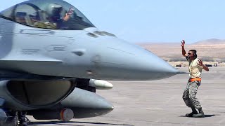 Skilled F-16 Crew Chief and Pilot Flash Weird Hand Signals Before Takeoff