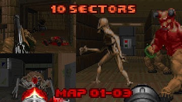 DOOM 2: 10 Sectors | MAP 01-03 | UV 100% (Blind Playthrough, No Commentary)