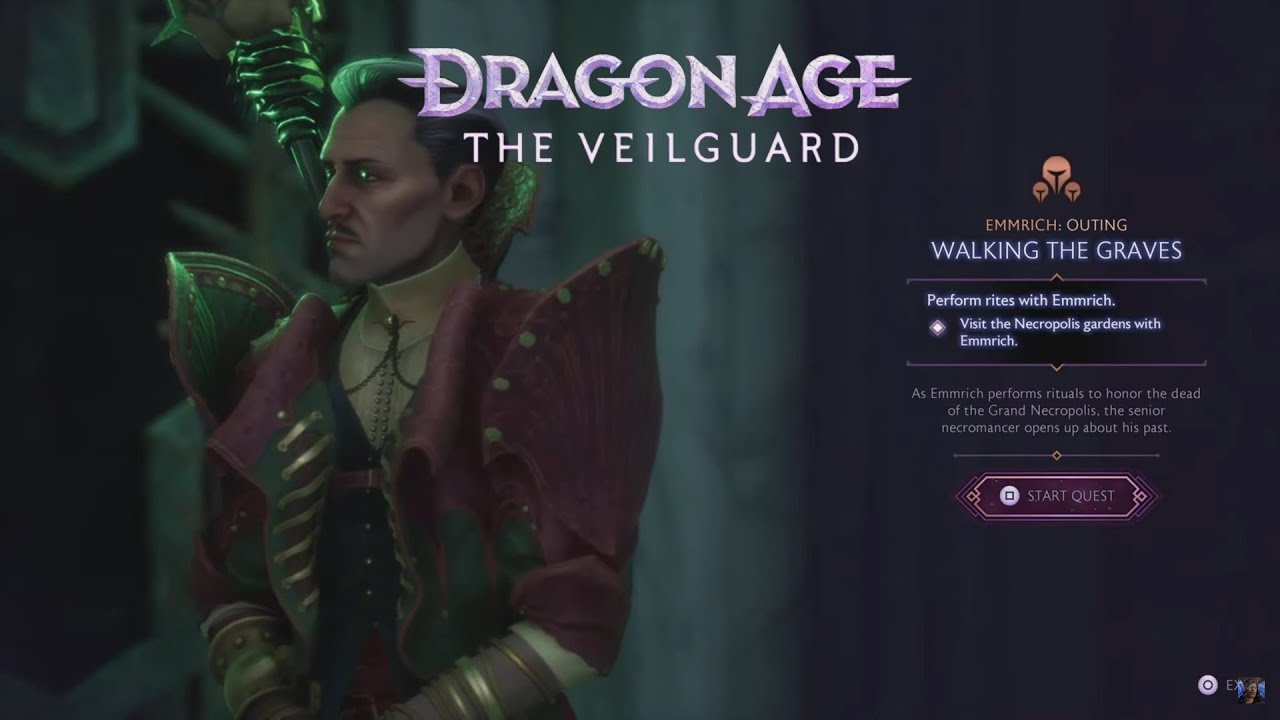 Dragon Age The Veilguard PS5 - Emmrich Companion Quest Walking the Graves Scenes Timestamped
