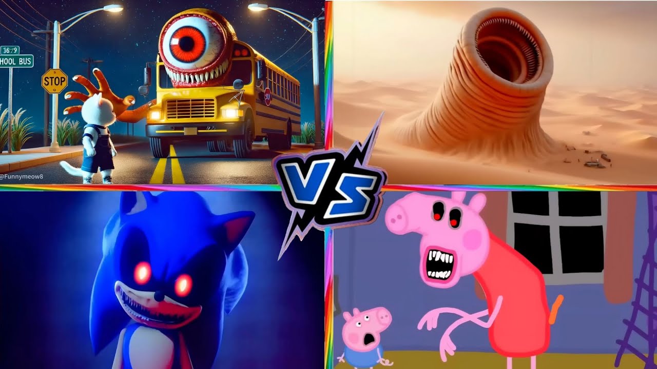 School Bus Vs Erosion Worm Vs Sonic Exe Vs Peppa Pig Exe | Tiles Hop Master EXE | Tiles Hop!