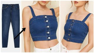 DIY : Convert/Reuse Old Men's Jeans into  DENIM CROP TOP