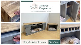 Bespoke open dog crate furniture designs with wine strorage