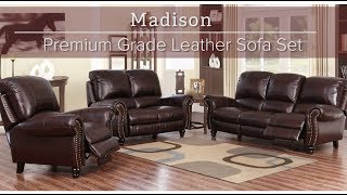 Abbyson - Madison Premium Grade Leather Sofa Set