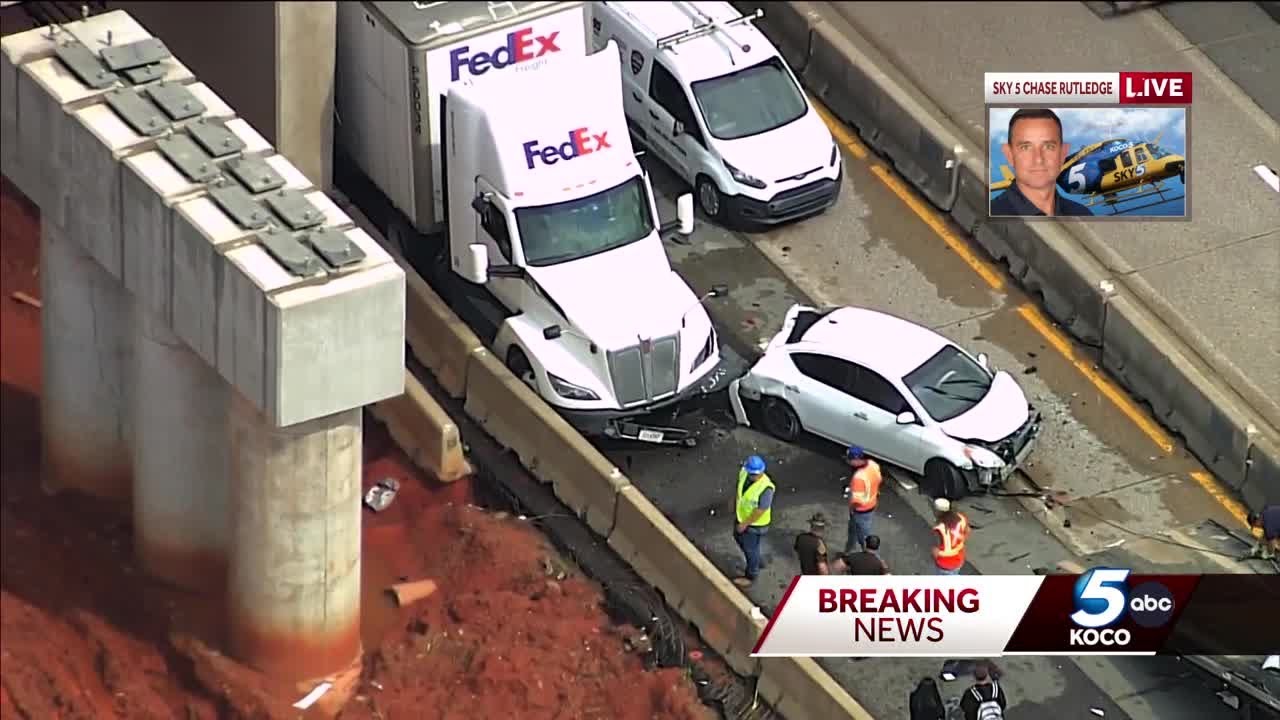 Work zone crash closes westbound I-240 at I-35 in OKC - YouTube