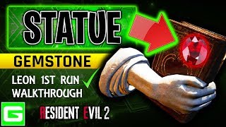 Resident Evil 2 Remake - White Statue Puzzle in Art Room (Red Gemstone and Ornate Box) LEON 1st RUN