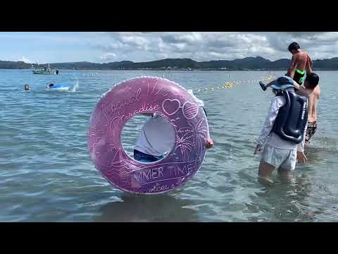 浮き輪　沖ノ島海水浴でイガラシのサマータイム浮き輪を波に乗せてみたパート1