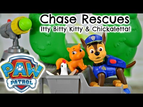 paw-patrol-rescue-training-center-chase-rescues-itty-bitty-kitty-&-chickaletta-video-toy-review