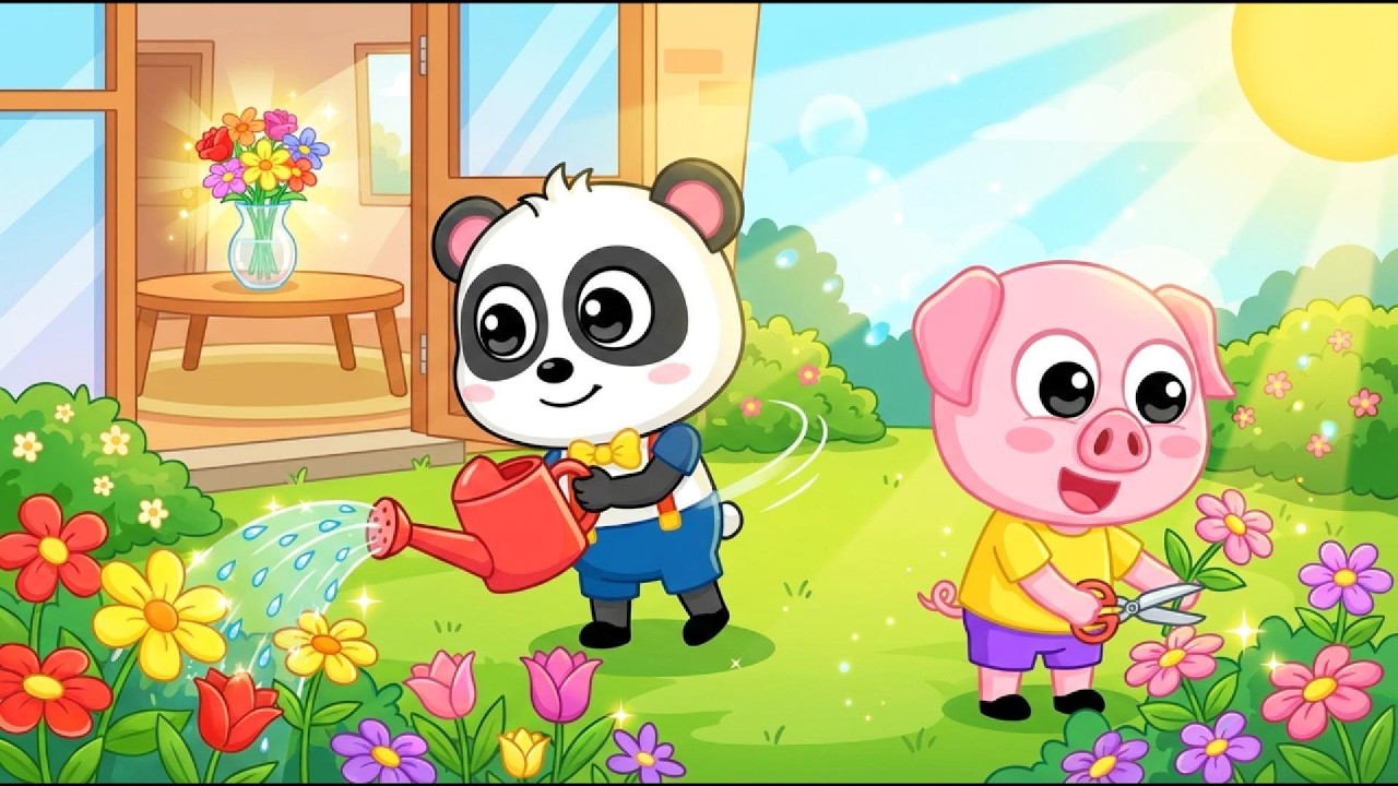 Garden Glow-Up with Pandy & Pigi! 🌸💦 Watering Flowers Under the Sunny Sky 😄✨ | Funny Cartoon