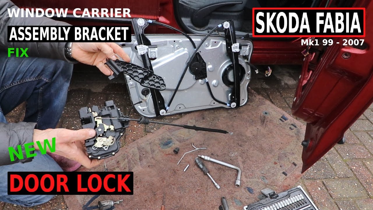SKODA FABIA Front Right DOOR ASSEMBLY BRACKET FIX & new DOOR LOCK  Mk1 99-07
