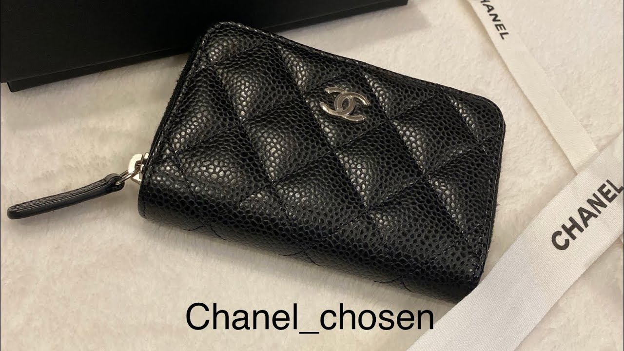 Chanel Small Zip Around Coin Purse Card Holder In Pink Iridescent Caviar  With Pearly CC Plaque SOLD