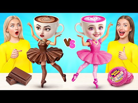 فقاعة العلكة مقابل الشوكولاته الغذاء التحدي التحدي المجنون