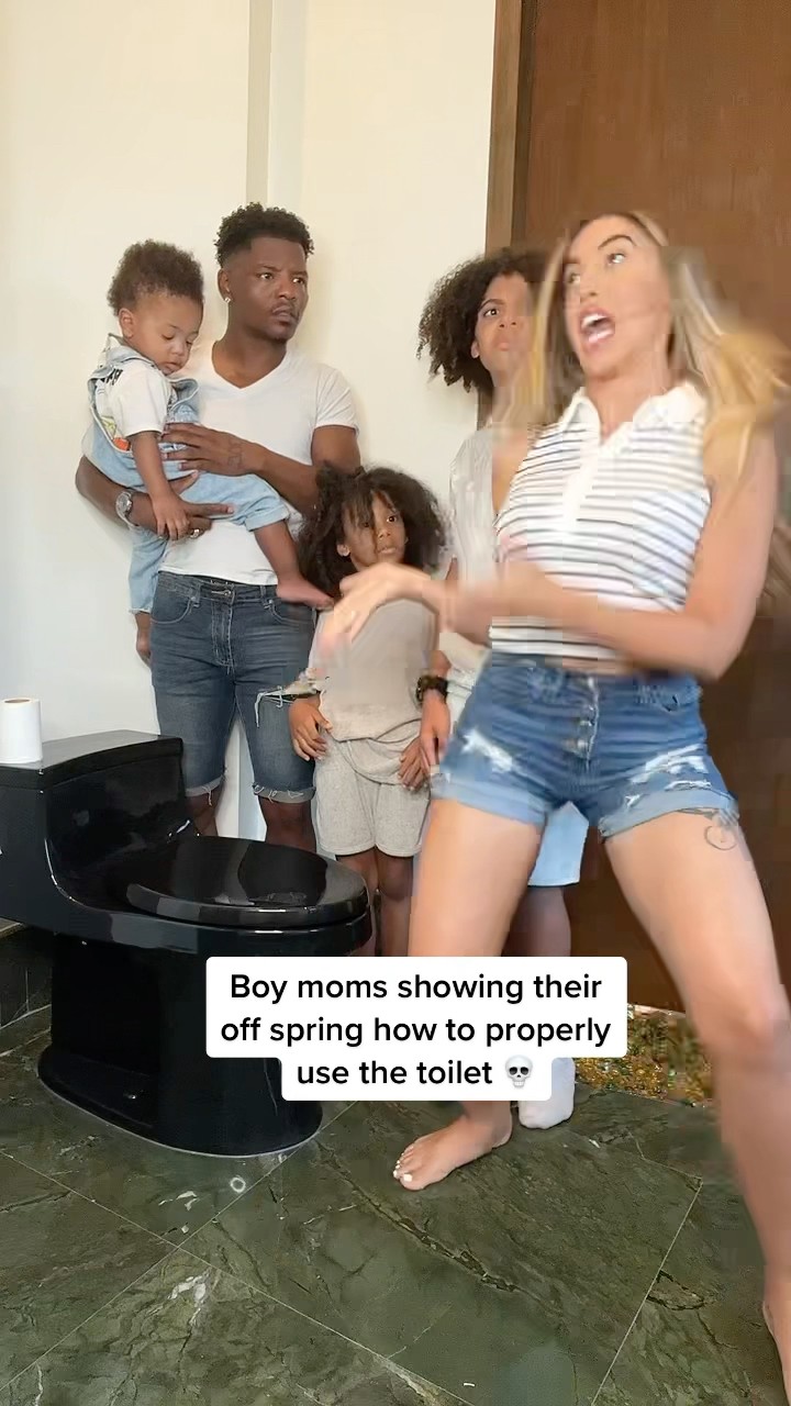 Boy mom showing their offspring how to properly use the toilet #shorts #funny #family