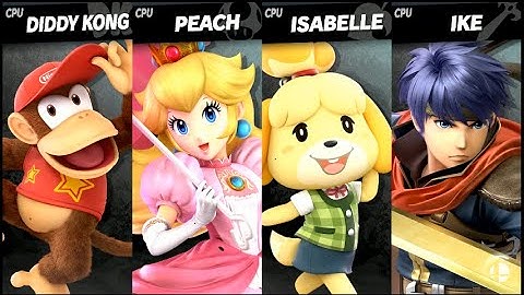 Diddy Kong VS Peach VS Isabelle VS Ike LV 9 CPU Battle Super Smash Bros Ultimate