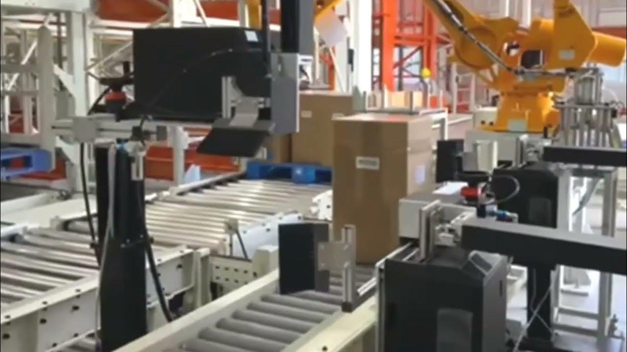 automatic carton printing labels applicator with robot pickup feeder