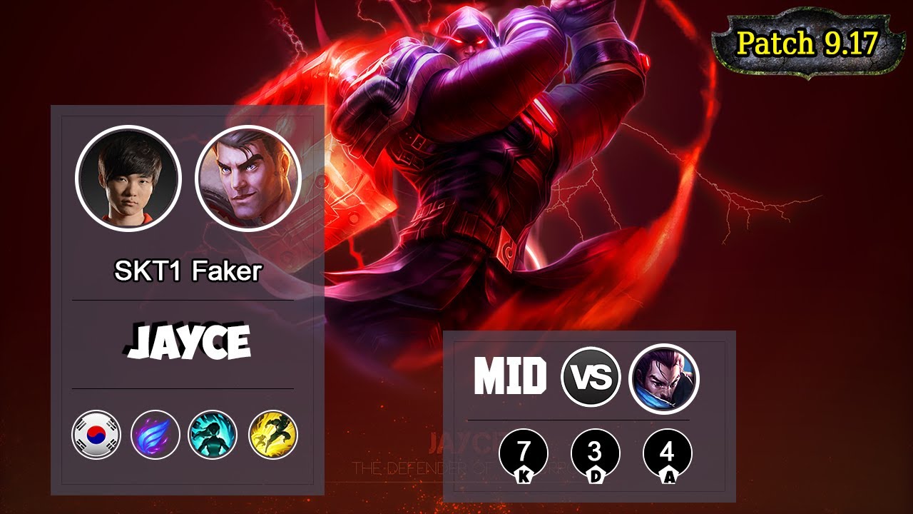 SKT1 FAKER Jayce MID VS Ahri | LOL | S9 KR Challenger - Full Gameplay