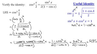 Verify Identity Involving Half-Angle Formula for Cosine Function